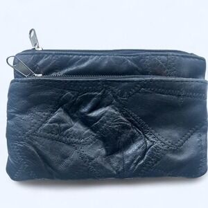 Black‎ leather coin bag w zipper